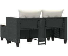 Dvivietė sodo sofa su taburetėmis, juodos spalvos, poliratanas