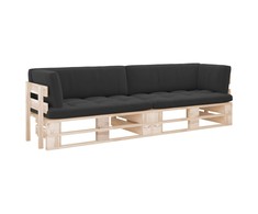 Dvivietė sofa iš palečių su pagalvėlėmis, impregnuota pušis
