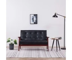 Dvivietė sofa, juodos spalvos, dirbtinė oda