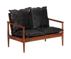 Dvivietė sofa, juodos spalvos, tikra oda ir akacijos masyvas