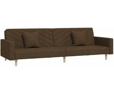 Dvivietė sofa-lova dvejomis pagalvėmis, rudos spalvos, audinys