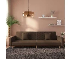Dvivietė sofa-lova dvejomis pagalvėmis, rudos spalvos, audinys