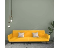 Dvivietė sofa-lova, geltonos spalvos, aksomas