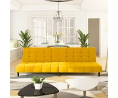 Dvivietė sofa-lova, geltonos spalvos, aksomas