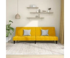Dvivietė sofa-lova, geltonos spalvos, aksomas