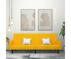 Dvivietė sofa-lova, geltonos spalvos, aksomas