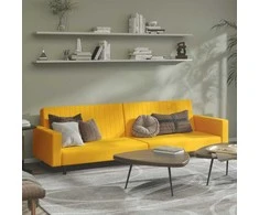 Dvivietė sofa-lova, geltonos spalvos, aksomas