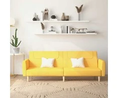 Dvivietė sofa-lova, geltonos spalvos, audinys