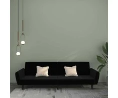 Dvivietė sofa-lova, juodos spalvos, aksomas