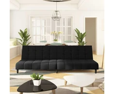 Dvivietė sofa-lova, juodos spalvos, aksomas