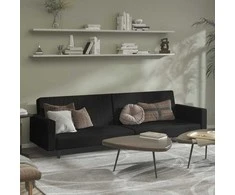 Dvivietė sofa-lova, juodos spalvos, aksomas