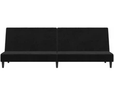 Dvivietė sofa-lova, juodos spalvos, aksomas