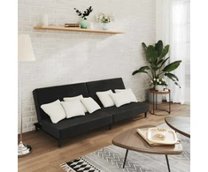Dvivietė sofa-lova, juodos spalvos, aksomas