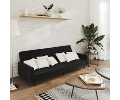 Dvivietė sofa-lova, juodos spalvos, aksomas