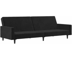 Dvivietė sofa-lova, juodos spalvos, aksomas