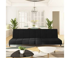 Dvivietė sofa-lova, juodos spalvos, aksomas