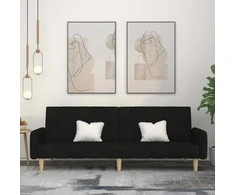 Dvivietė sofa-lova, juodos spalvos, audinys