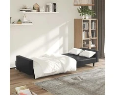 Dvivietė sofa-lova, juodos spalvos, dirbtinė oda