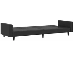 Dvivietė sofa-lova, juodos spalvos, dirbtinė oda