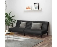 Dvivietė sofa-lova, juodos spalvos, dirbtinė oda