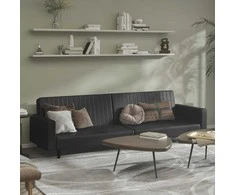 Dvivietė sofa-lova, juodos spalvos, dirbtinė oda