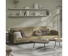 Dvivietė sofa-lova, kapučino spalvos, dirbtinė oda