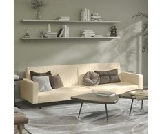 Dvivietė sofa-lova, kreminės spalvos, aksomas