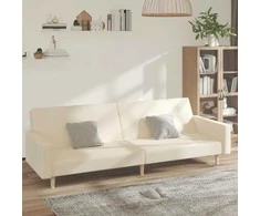 Dvivietė sofa-lova, kreminės spalvos, audinys