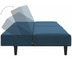 Dvivietė sofa-lova, mėlynos spalvos, aksomas