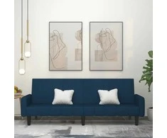 Dvivietė sofa-lova, mėlynos spalvos, aksomas