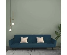 Dvivietė sofa-lova, mėlynos spalvos, aksomas