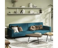 Dvivietė sofa-lova, mėlynos spalvos, aksomas