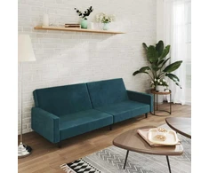 Dvivietė sofa-lova, mėlynos spalvos, aksomas