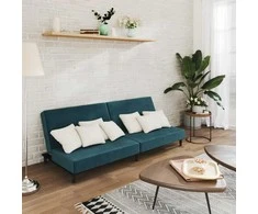 Dvivietė sofa-lova, mėlynos spalvos, aksomas