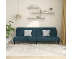 Dvivietė sofa-lova, mėlynos spalvos, aksomas