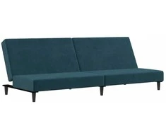 Dvivietė sofa-lova, mėlynos spalvos, aksomas
