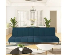 Dvivietė sofa-lova, mėlynos spalvos, aksomas