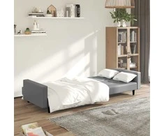 Dvivietė sofa-lova, pilkos spalvos, dirbtinė oda