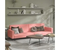 Dvivietė sofa-lova, rožinės spalvos, aksomas