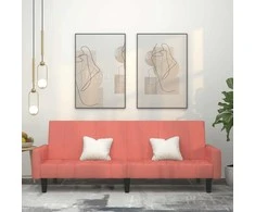 Dvivietė sofa-lova, rožinės spalvos, aksomas