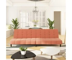 Dvivietė sofa-lova, rožinės spalvos, aksomas
