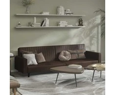 Dvivietė sofa-lova, rudos spalvos, dirbtinė oda