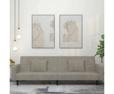 Dvivietė sofa-lova su dvejomis pagalvėmis, pilka, aksomas