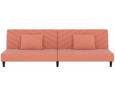 Dvivietė sofa-lova su dvejomis pagalvėmis, rožinė, aksomas