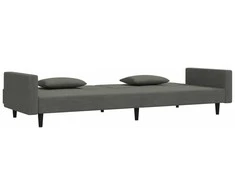 Dvivietė sofa-lova su dvejomis pagalvėmis, pilka, aksomas