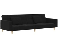 Dvivietė sofa-lova su dvejomis pagalvėmis, juoda, audinys