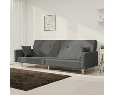 Dvivietė sofa-lova su dvejomis pagalvėmis, pilka, audinys