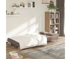 Dvivietė sofa-lova su dvejomis pagalvėmis, taupe, audinys