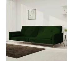 Dvivietė sofa-lova su dvejomis pagalvėmis, žalia, aksomas