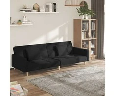 Dvivietė sofa-lova su dvejomis pagalvėmis, juoda, audinys